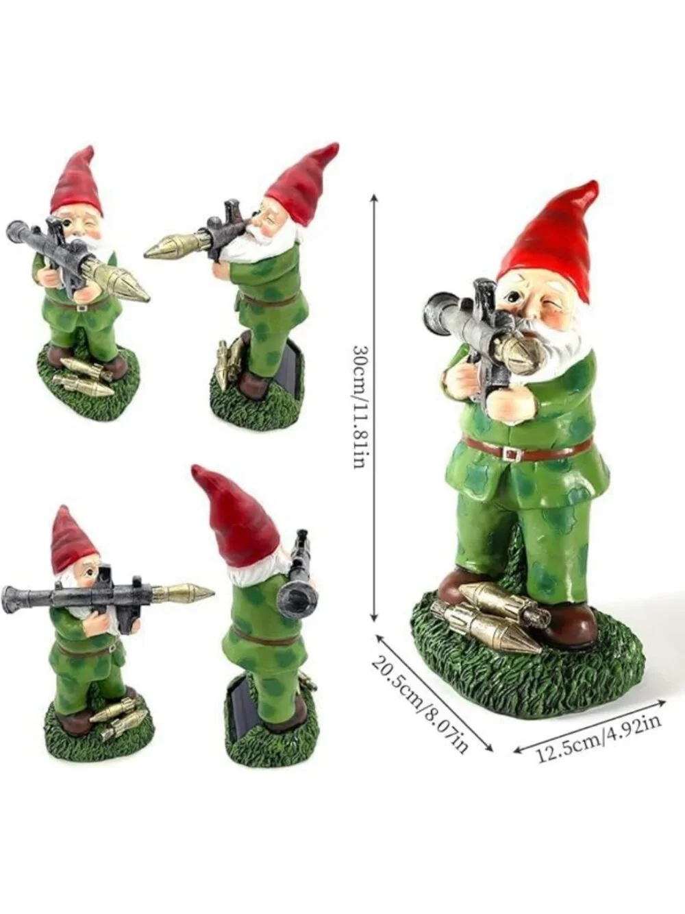 Large Solar Garden Gnome Statue - Military Soldier Decor, Unique Outdoor